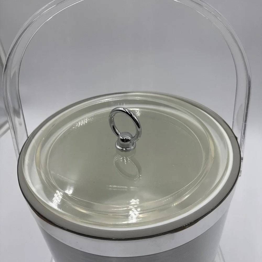 Georges Briard Vintage Ice Bucket Chrome With  Clear‎ Lucite Handle And Lid